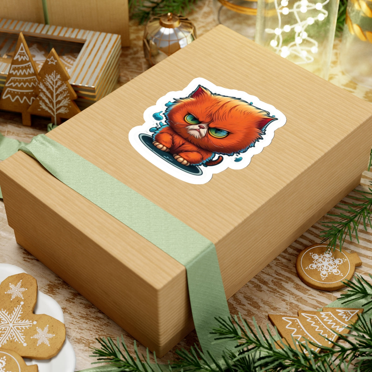 Kiss-Cut Sticker of cute funny angry anime cat kitten for your collection