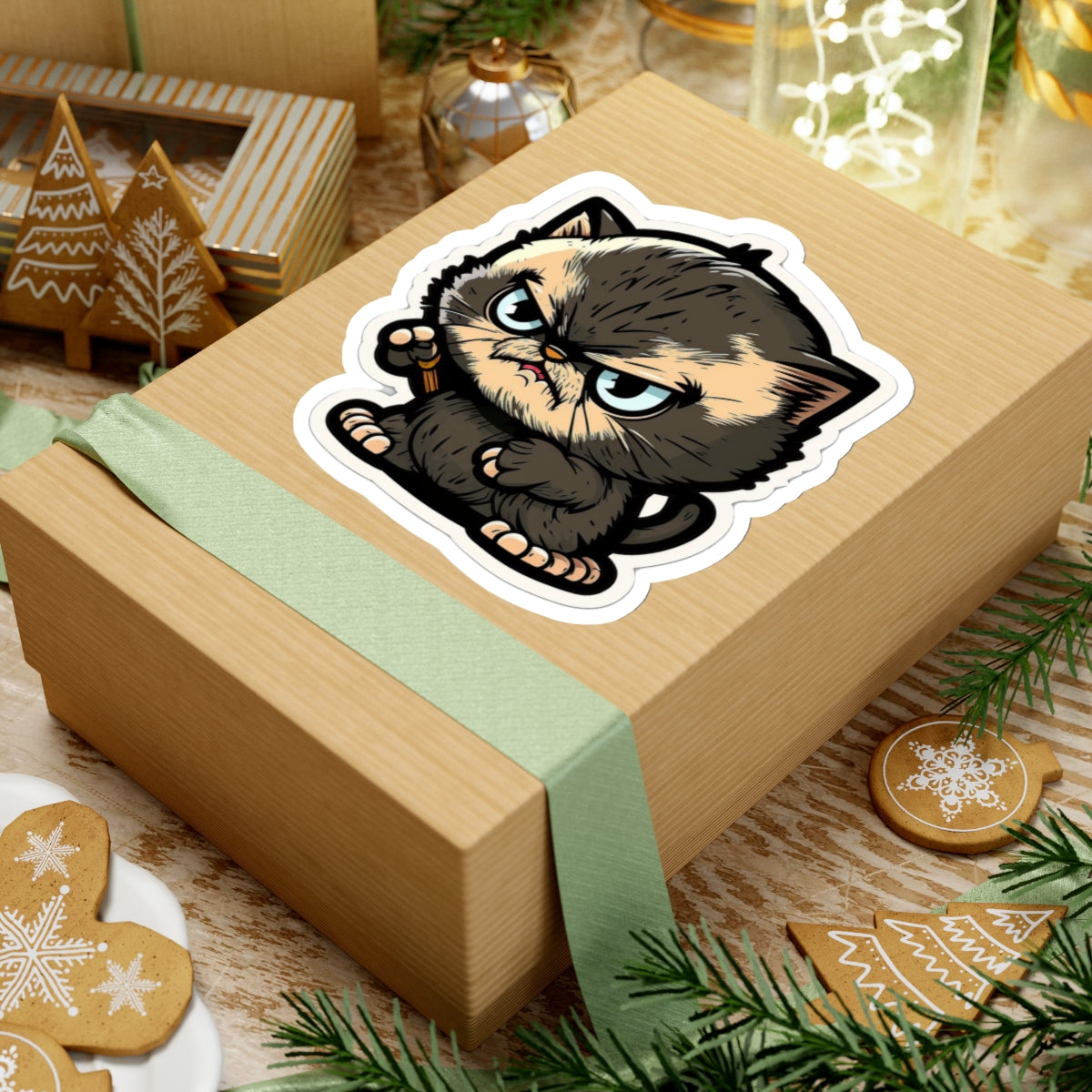 Kiss-Cut Sticker of cute funny angry anime cat kitten for your collection