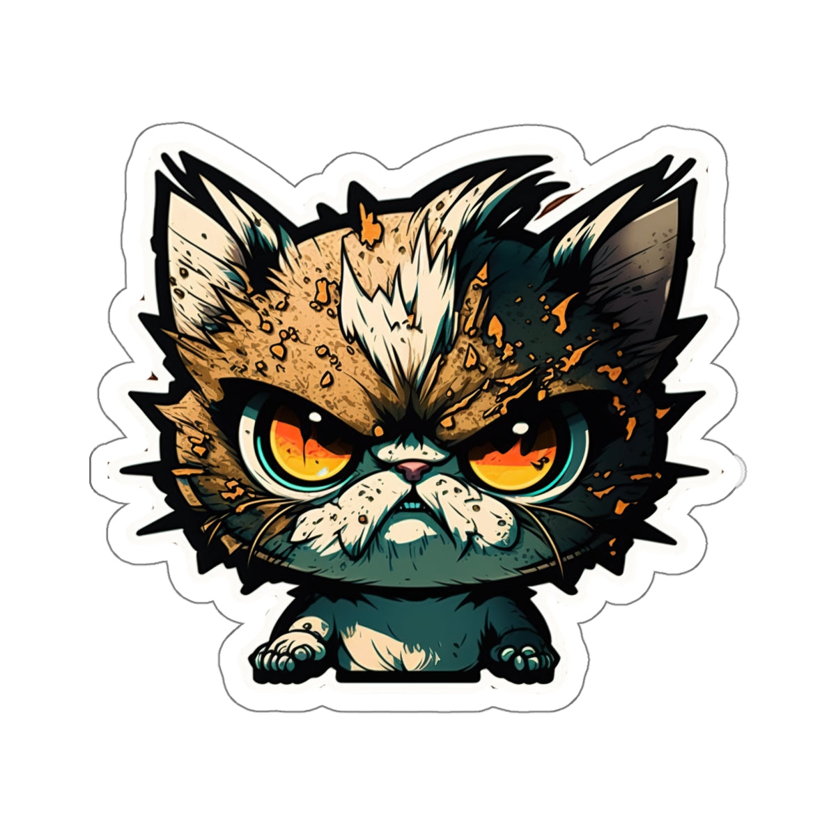 Kiss-Cut Sticker of cute funny angry anime cat kitten for your collection
