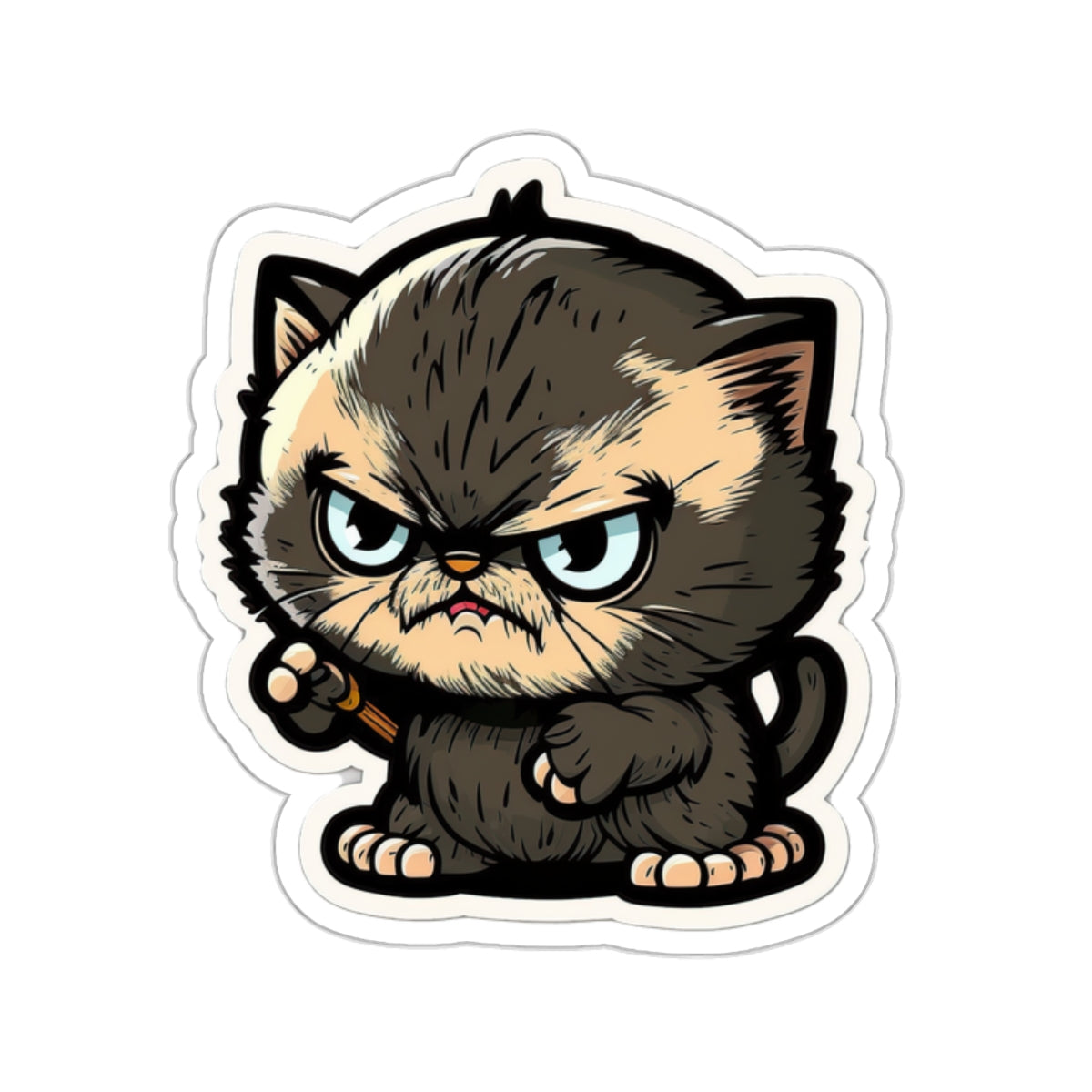 Kiss-Cut Sticker of cute funny angry anime cat kitten for your collection