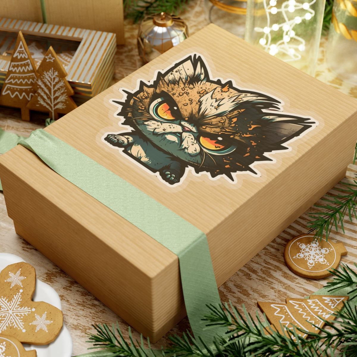 Kiss-Cut Sticker of cute funny angry anime cat kitten for your collection