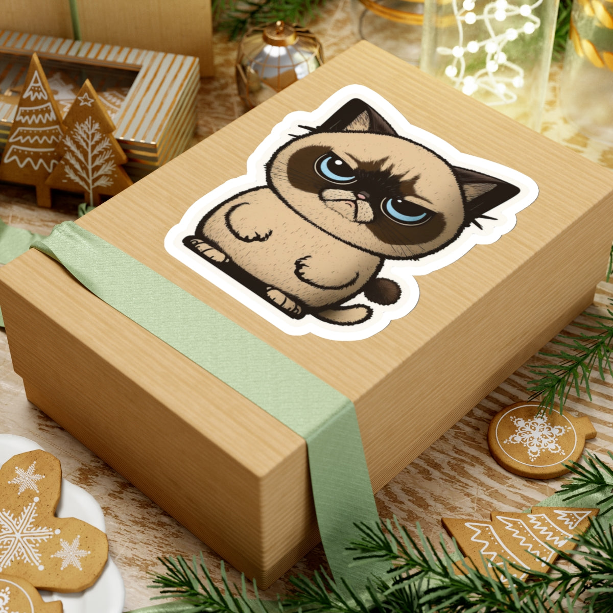 Kiss-Cut Sticker of cute funny grumpy siamise cat kitten for your collection