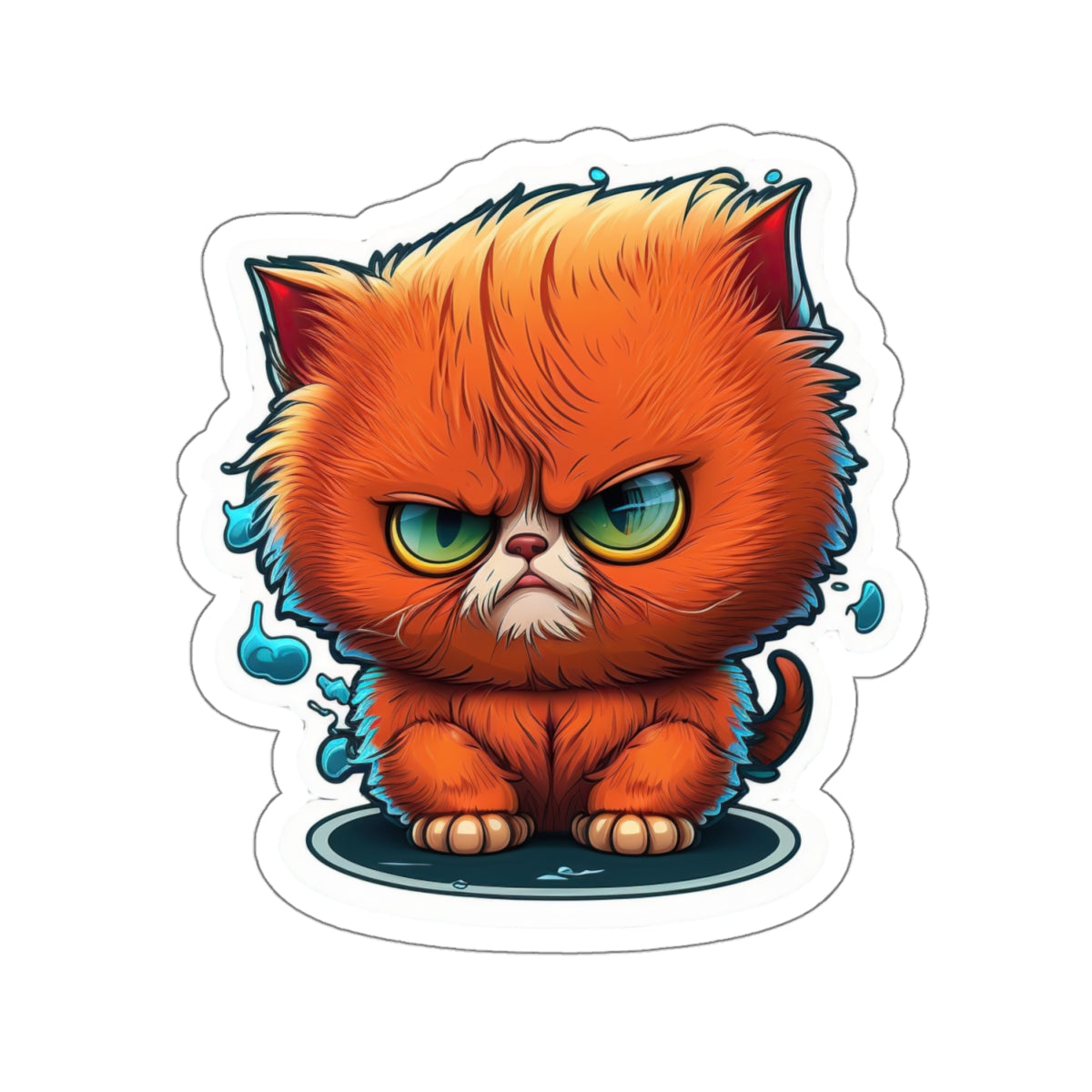 Kiss-Cut Sticker of cute funny angry anime cat kitten for your collection