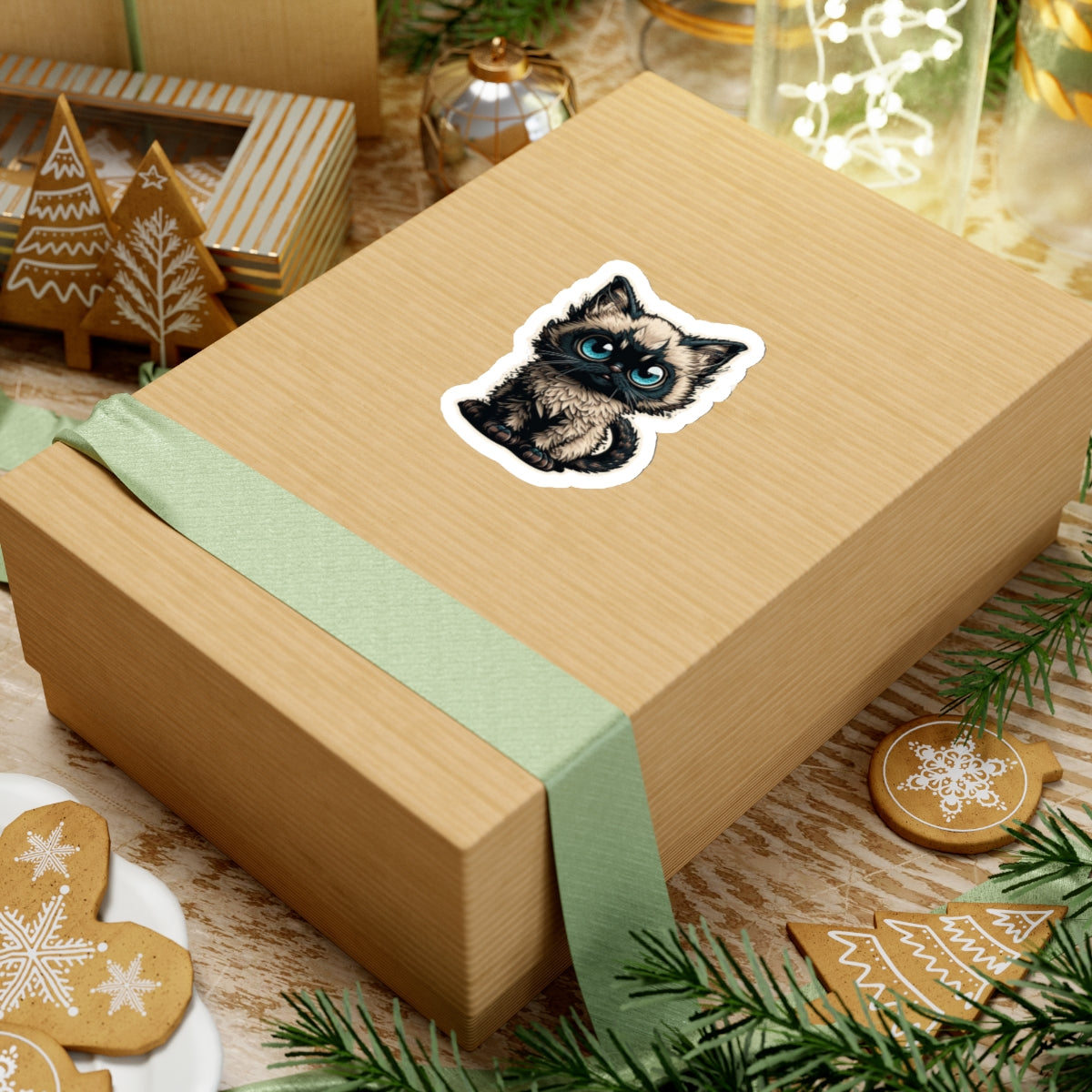Kiss-Cut Sticker of cute funny siamise cat kitten for your collection