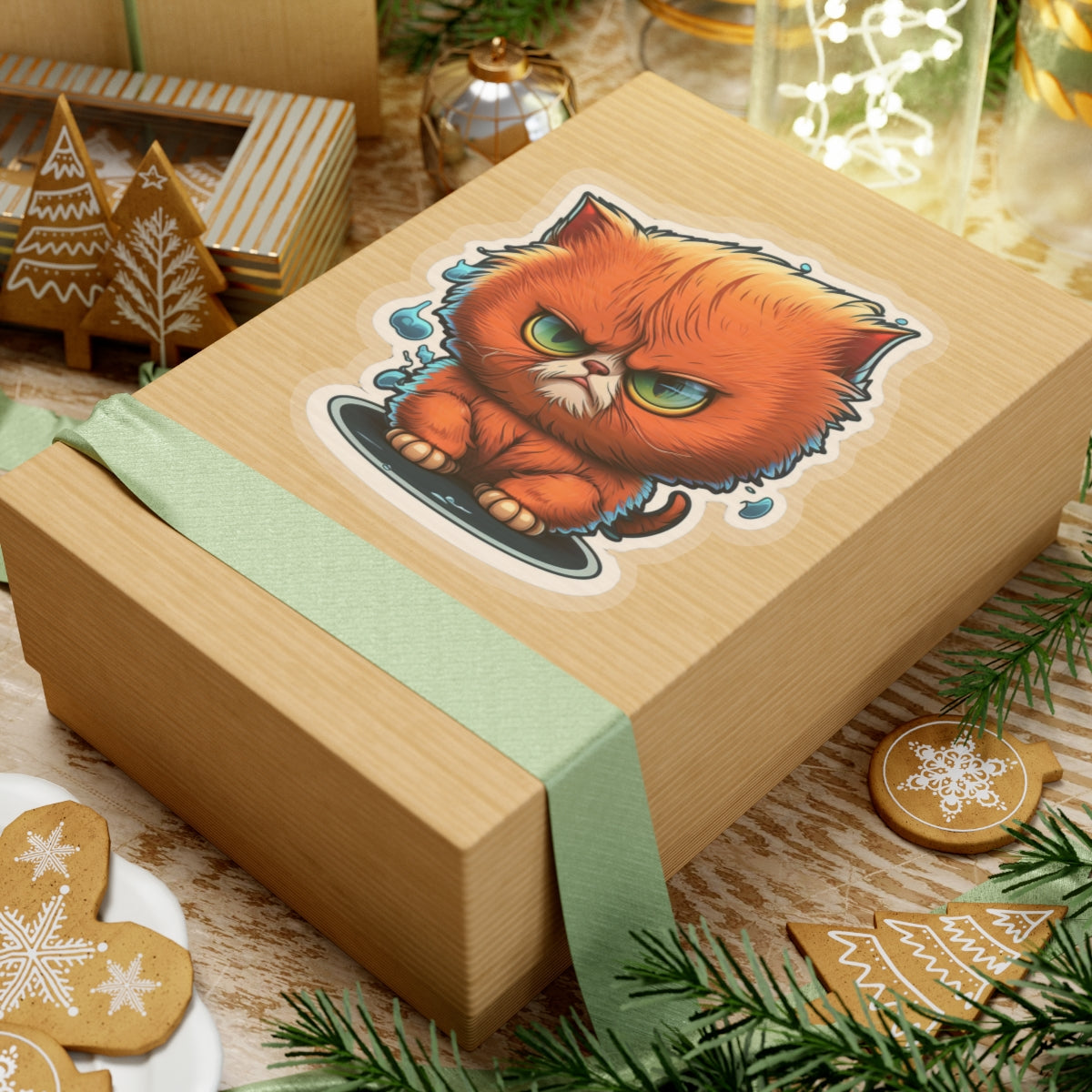 Kiss-Cut Sticker of cute funny angry anime cat kitten for your collection