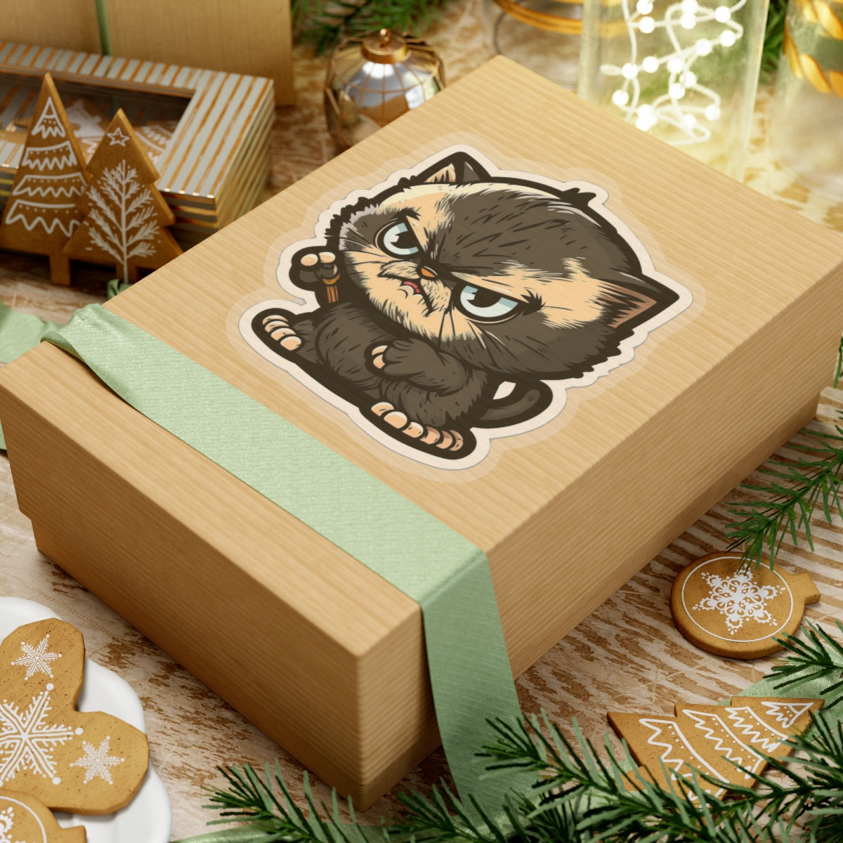 Kiss-Cut Sticker of cute funny angry anime cat kitten for your collection