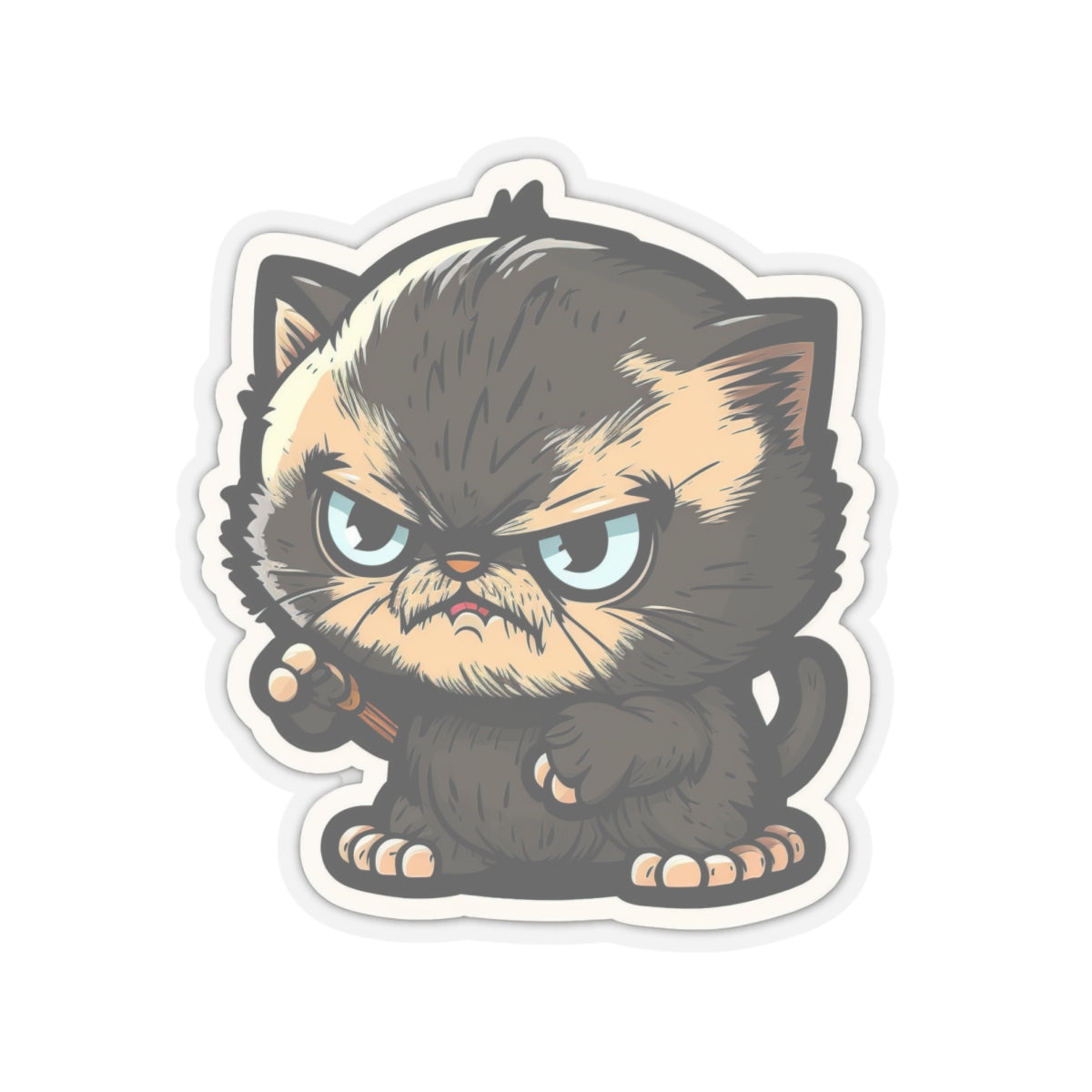 Kiss-Cut Sticker of cute funny angry anime cat kitten for your collection