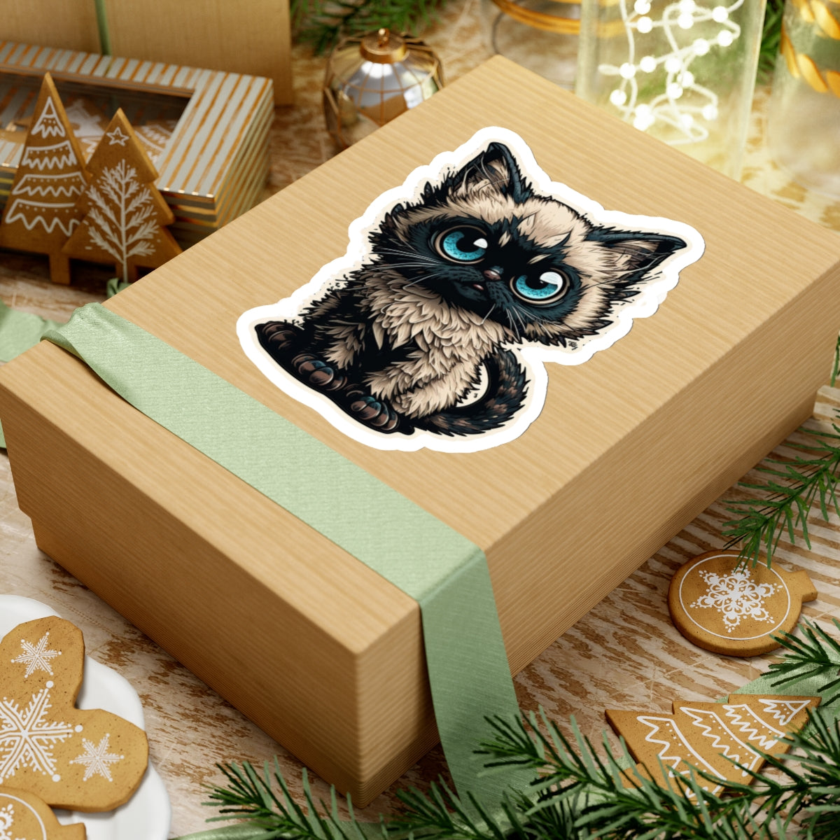 Kiss-Cut Sticker of cute funny siamise cat kitten for your collection