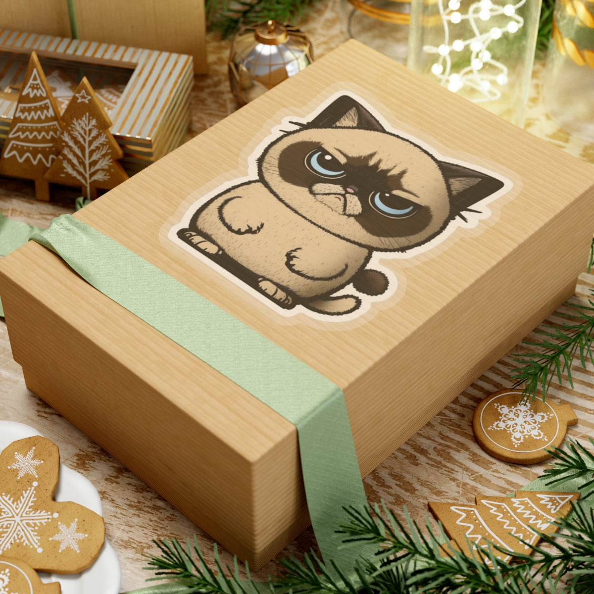 Kiss-Cut Sticker of cute funny grumpy siamise cat kitten for your collection