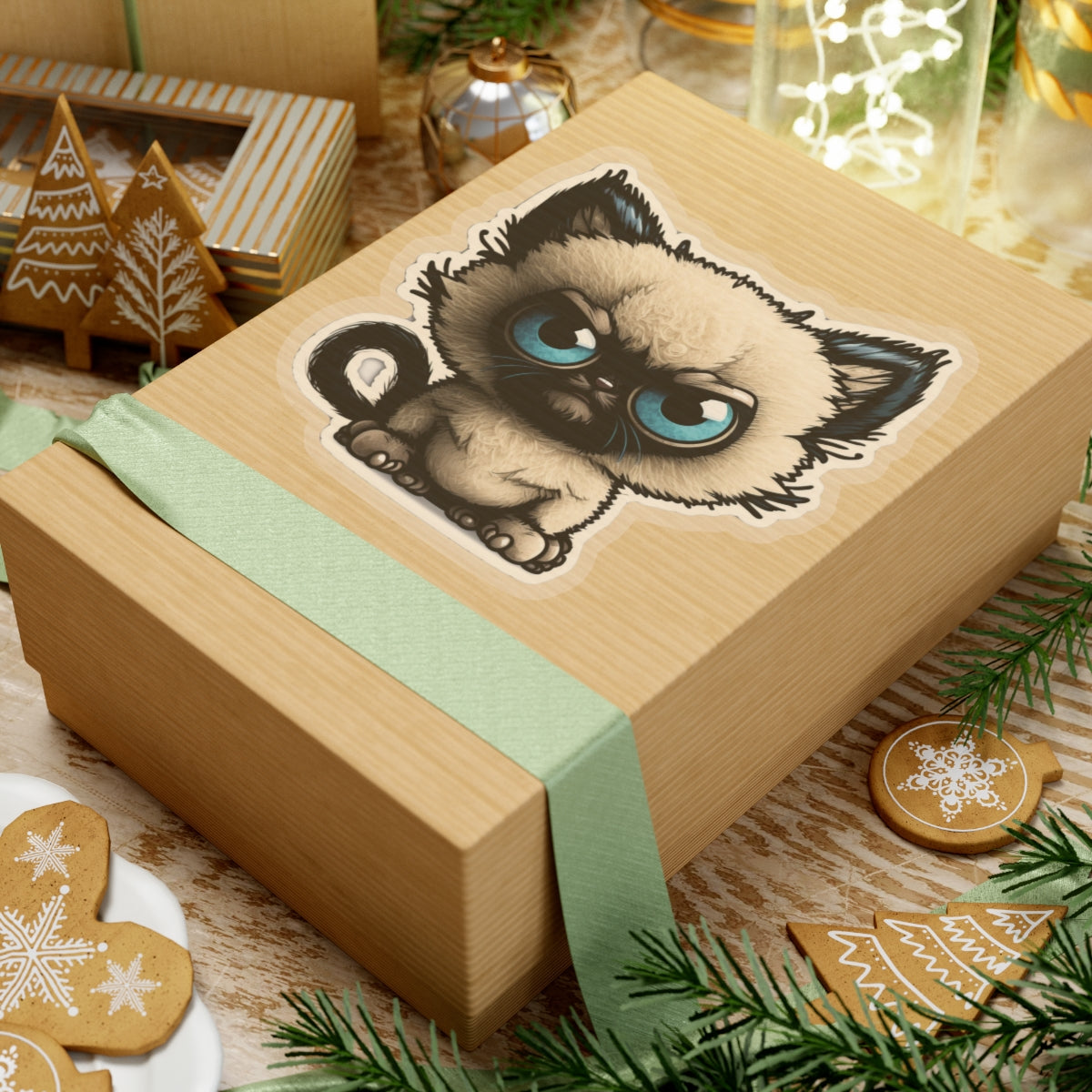 Kiss-Cut Sticker of cute funny siamise cat kitten for your collection