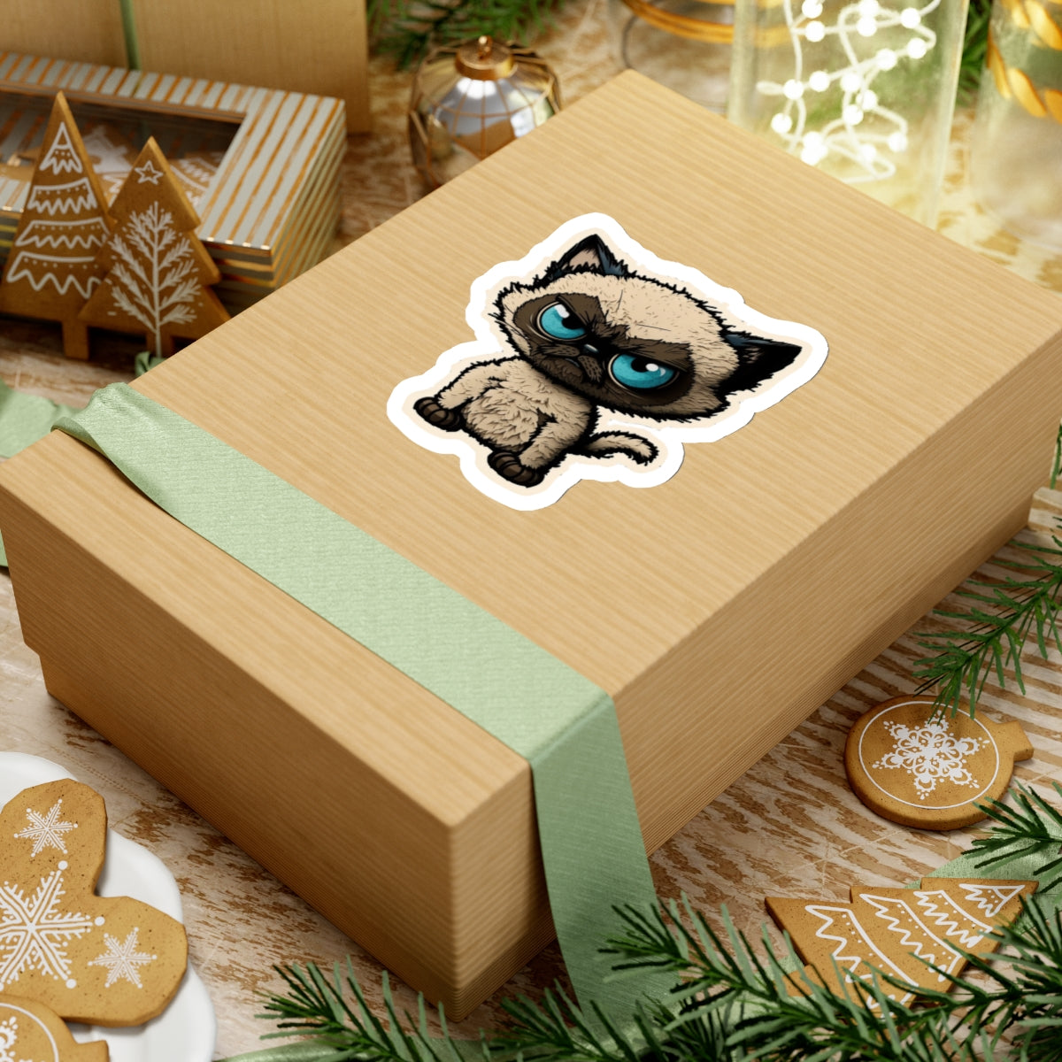 Kiss-Cut Sticker of cute funny angry siamise cat kitten for your collection