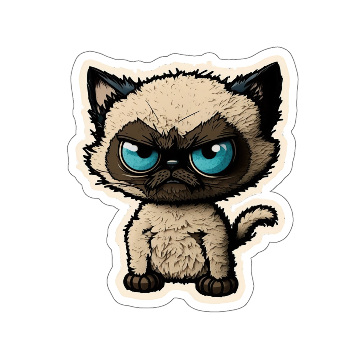 Kiss-Cut Sticker of cute funny angry siamise cat kitten for your collection