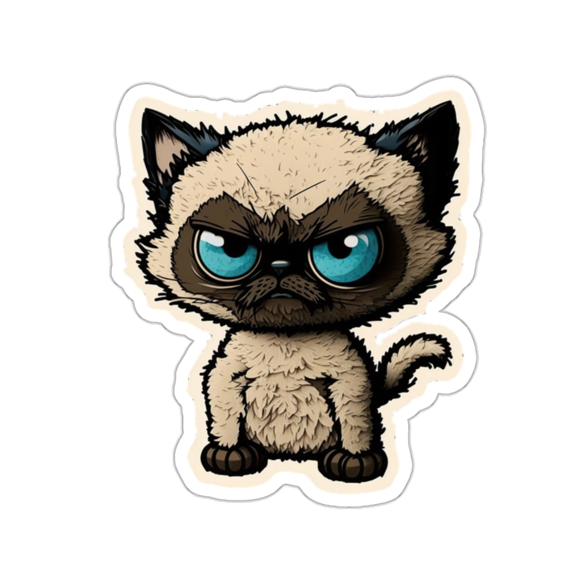 Kiss-Cut Sticker of cute funny angry siamise cat kitten for your collection