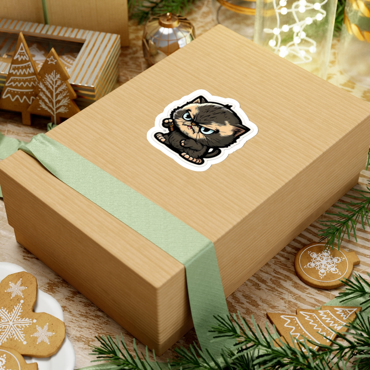 Kiss-Cut Sticker of cute funny angry anime cat kitten for your collection