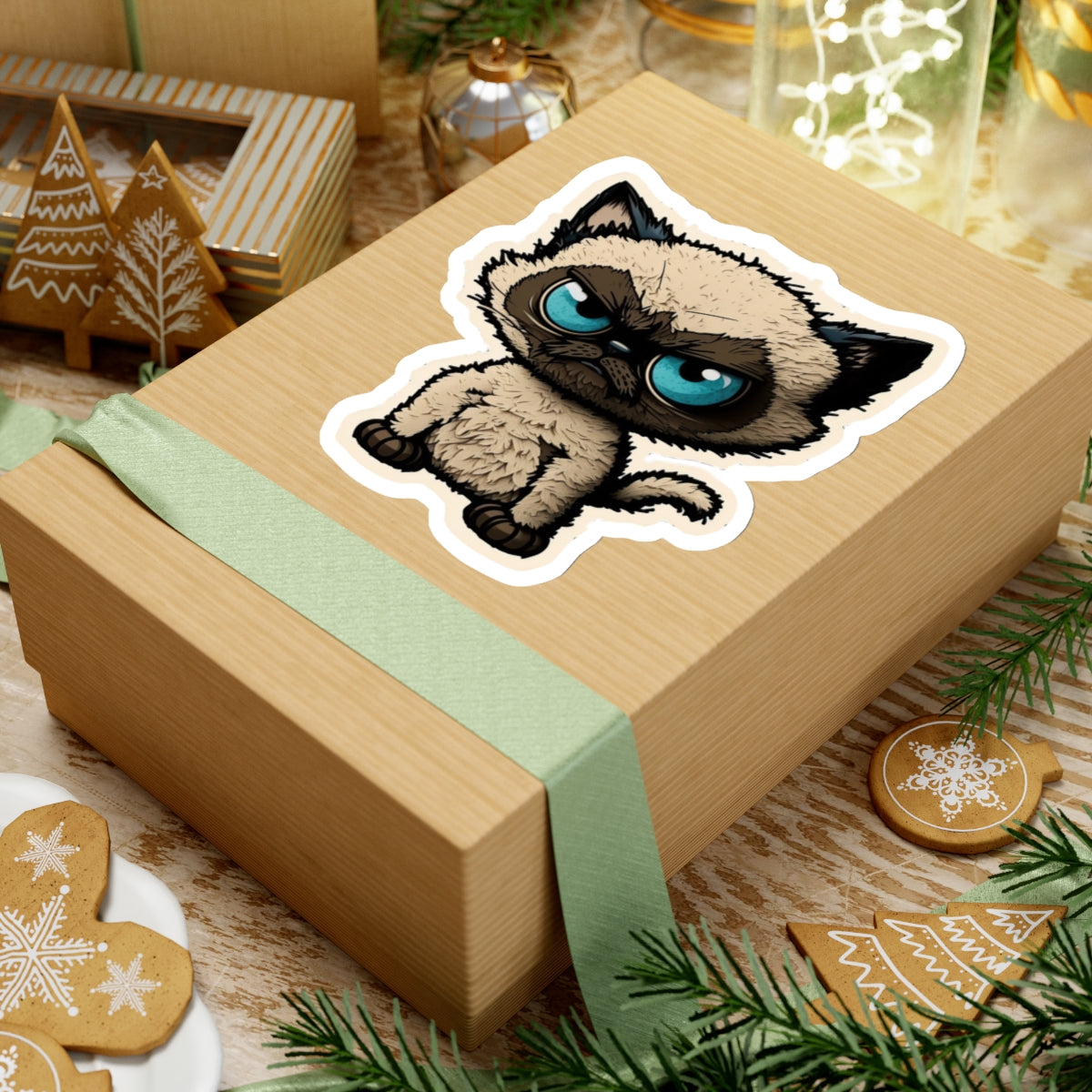 Kiss-Cut Sticker of cute funny angry siamise cat kitten for your collection