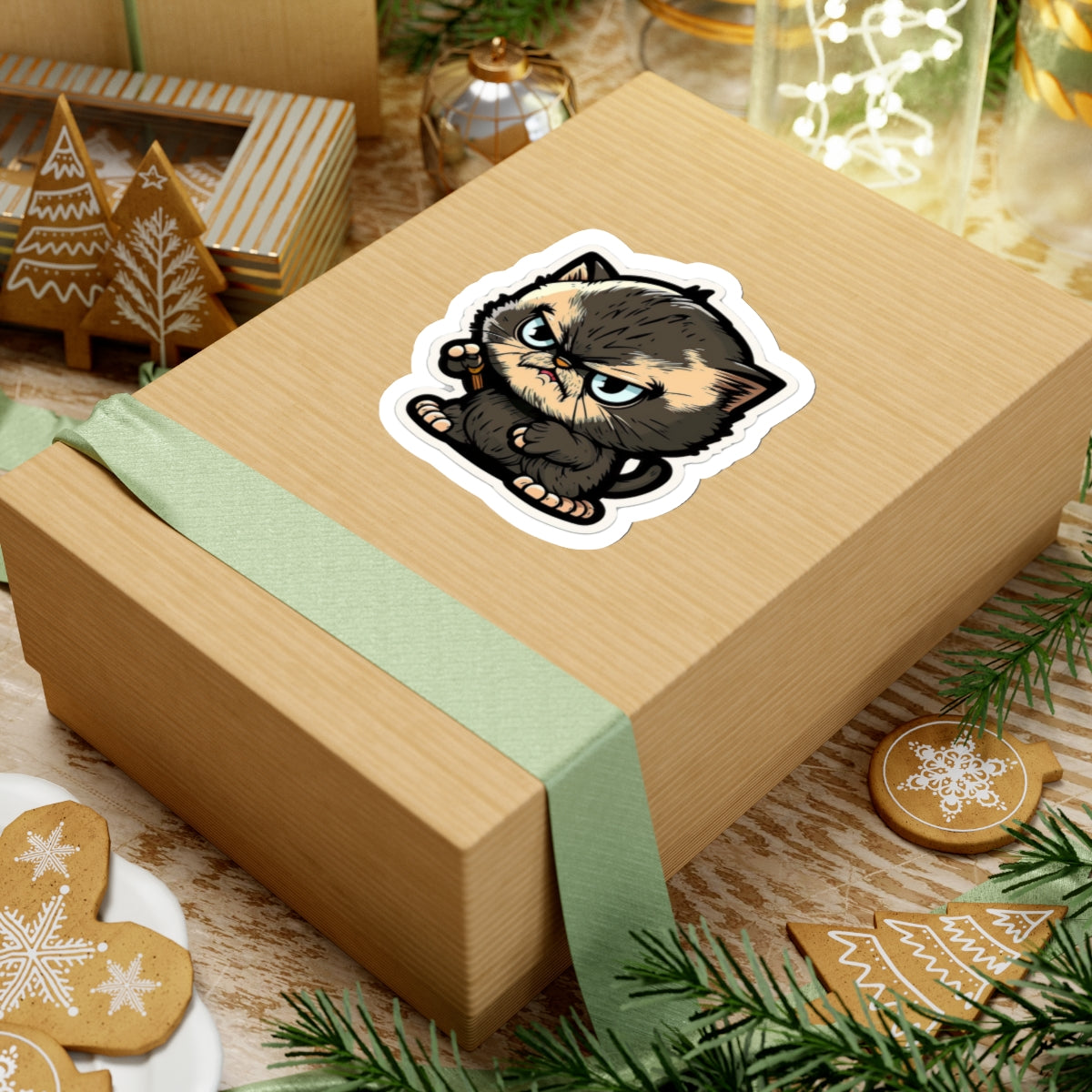 Kiss-Cut Sticker of cute funny angry anime cat kitten for your collection