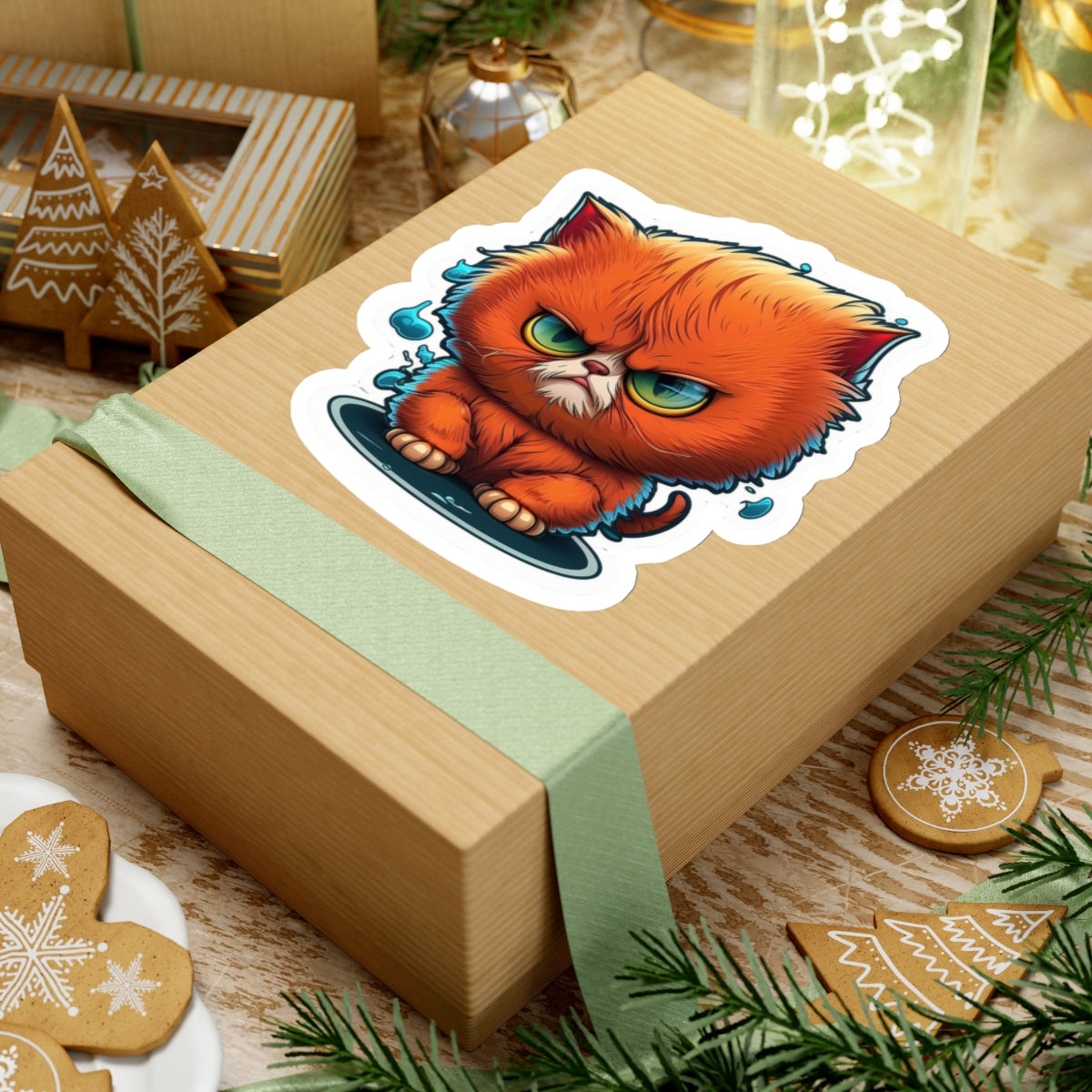 Kiss-Cut Sticker of cute funny angry anime cat kitten for your collection