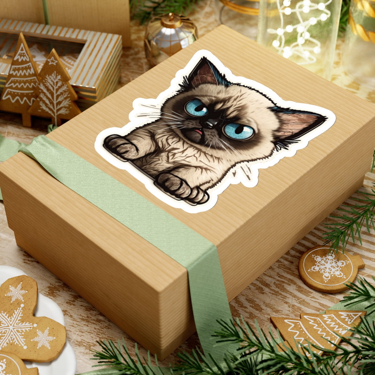 Kiss-Cut Sticker of cute funny siamise cat kitten for your collection