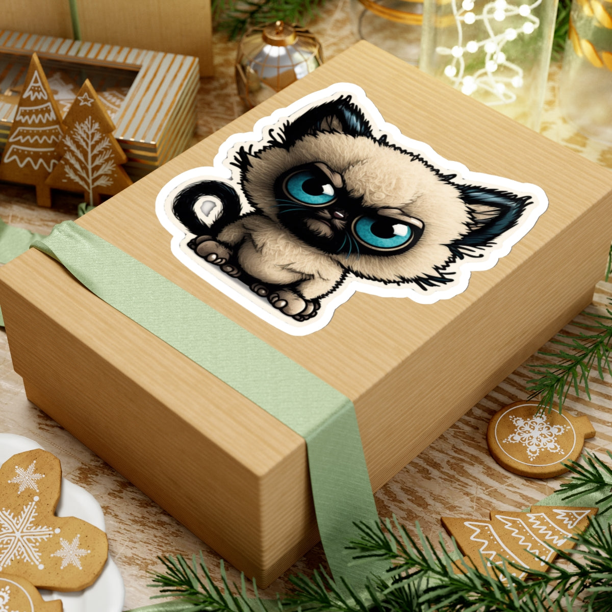 Kiss-Cut Sticker of cute funny siamise cat kitten for your collection