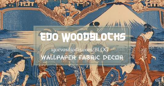 Japandi Edo Woodblock wallpaper and fabric collection by Igor Vasiliadis