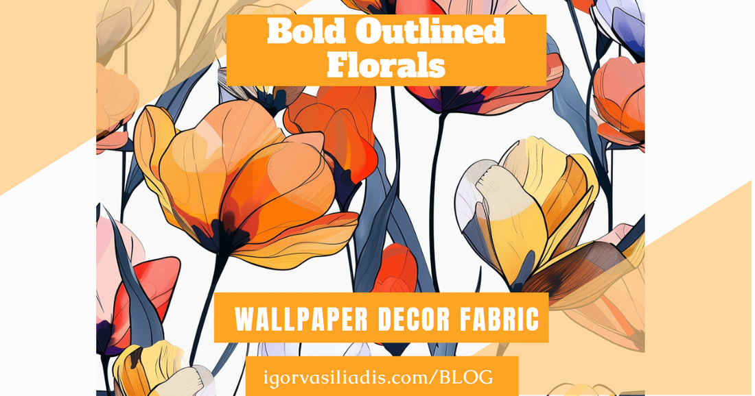 Chic Bold Outlined Floral wallpaper and fabric collection by Igor Vasiliadis