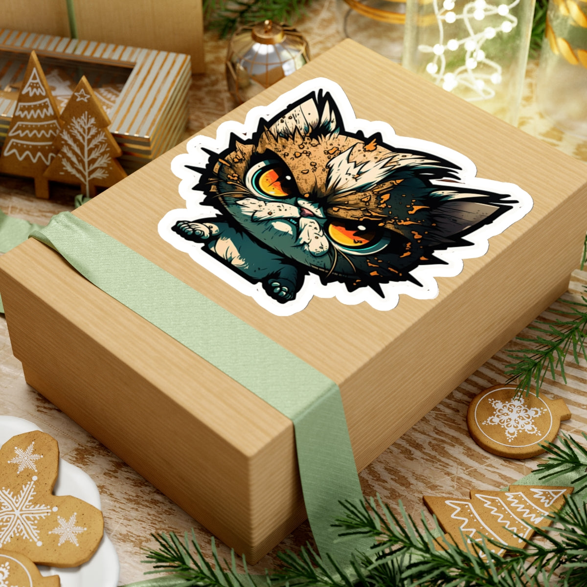 Kiss-Cut Sticker of cute funny angry anime cat kitten  for your collection