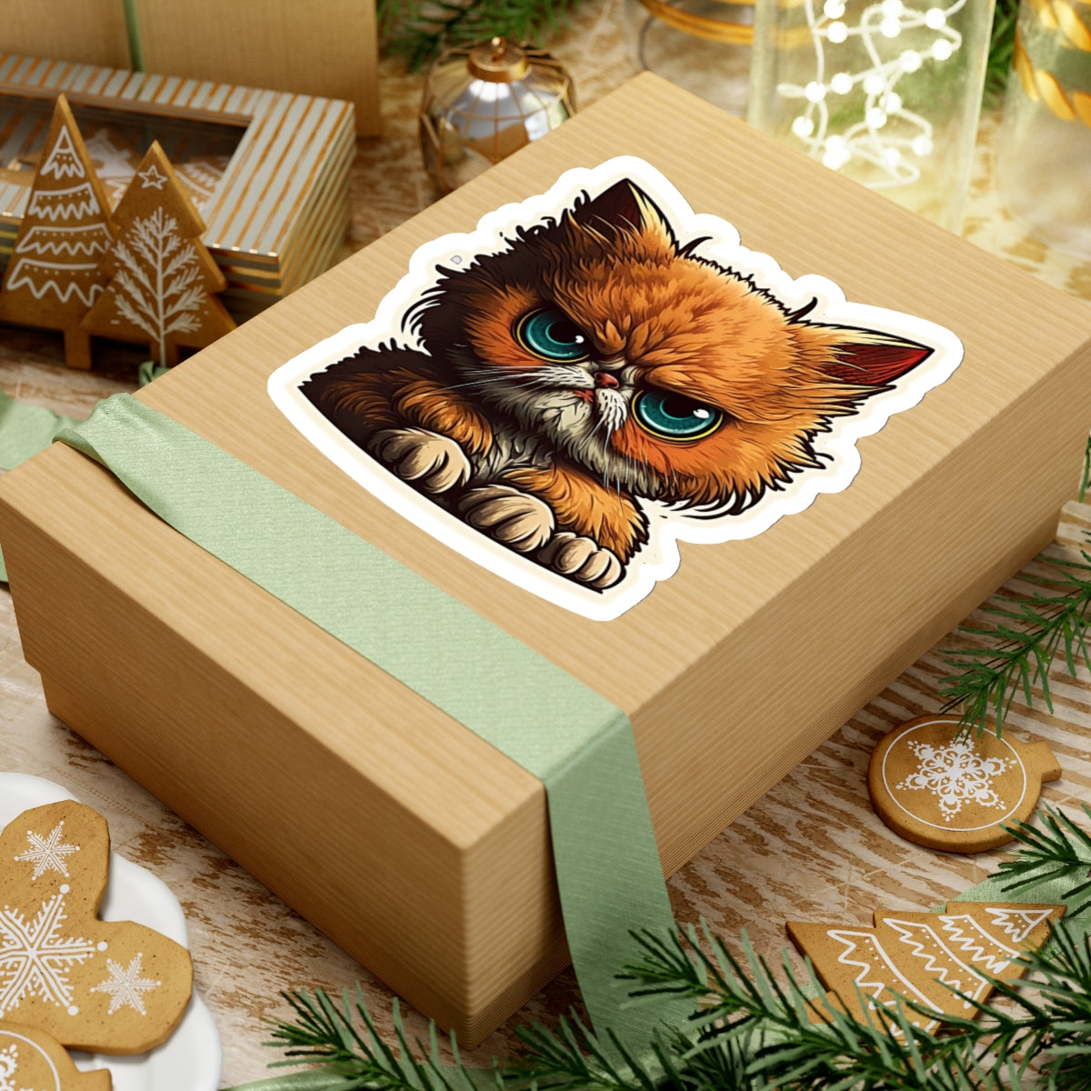 Kiss-Cut Sticker of cute funny angry red cat kitten for your collection
