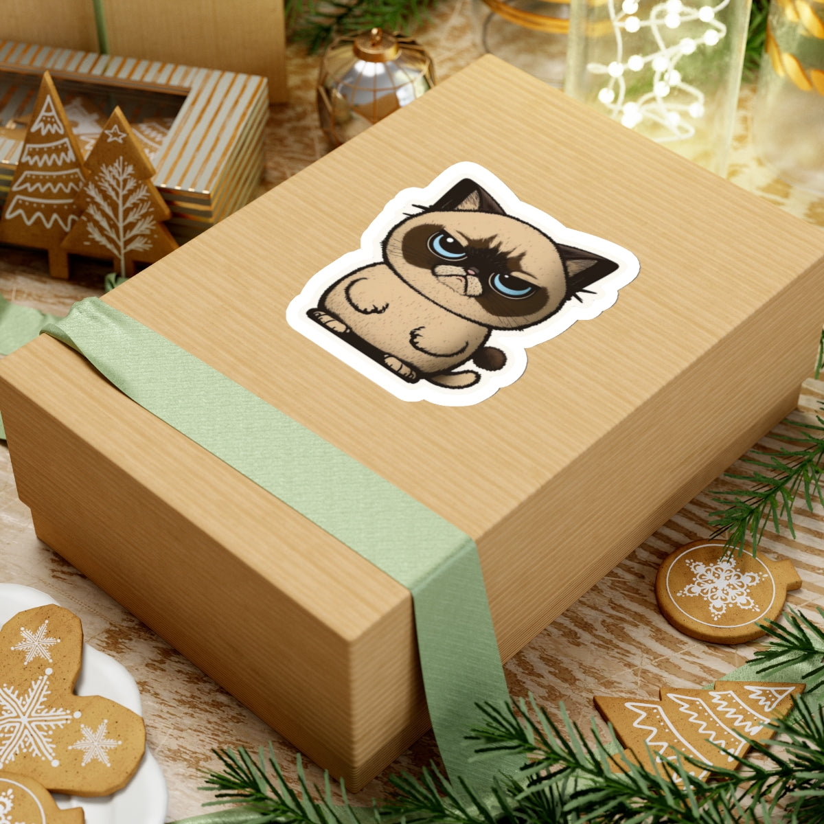 Kiss-Cut Sticker of cute funny grumpy siamise cat kitten  for your collection