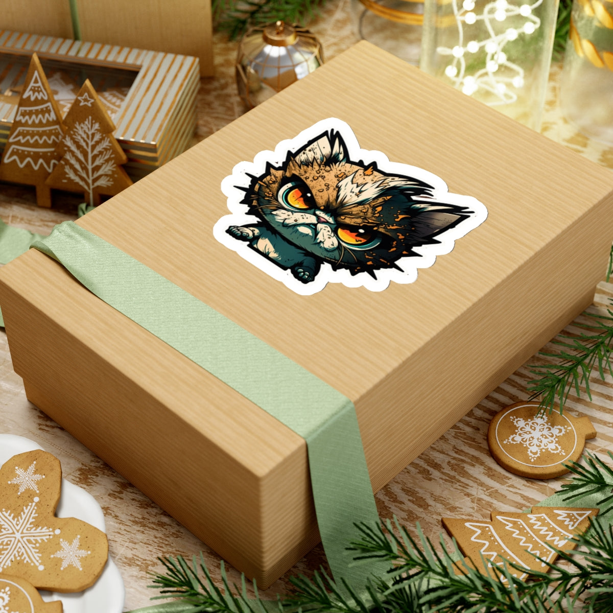 Kiss-Cut Sticker of cute funny angry anime cat kitten  for your collection